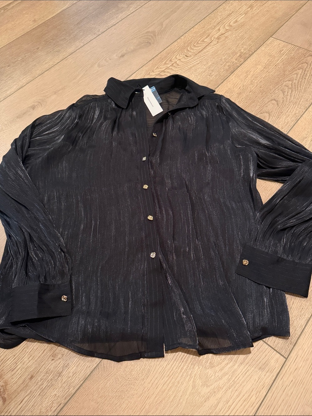 Commense Black Metallic-Striped Long Sleeve Blouse